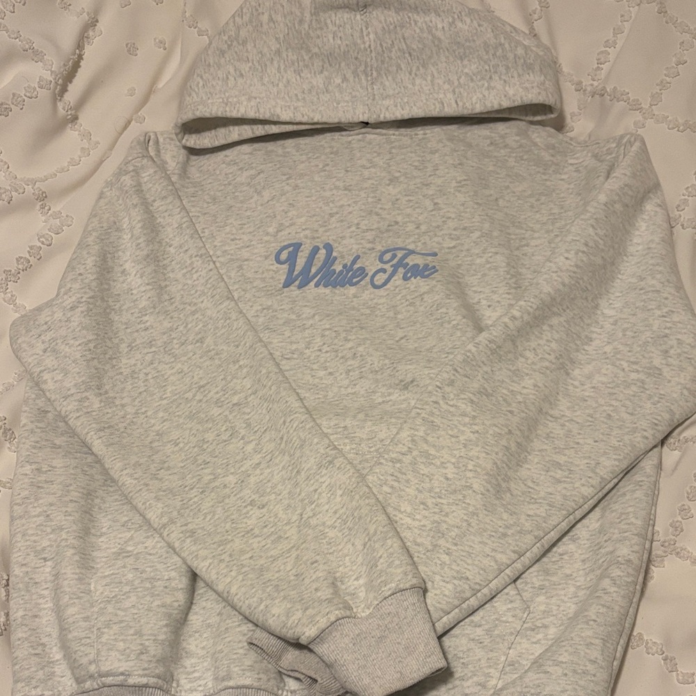 White fox Gray Hoodie with Blue Logo